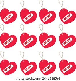 10% to 95% Off Tag Ste of EPS File. 10% to 90% Off tag With Heart Shape