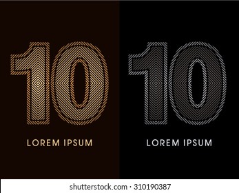 10 ,abstract luxury font, Designed using gold and black line square, geometric shape, graphic vector.