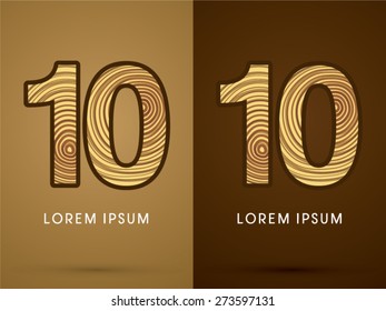 10 ,Abstract Number, font, concept wood, sign ,logo, symbol, icon, graphic, vector.