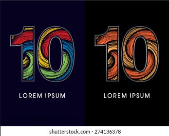 10 ,Abstract Number , font, concept Spin,designed using colors and gold silver bronze grunge brush,sign ,logo, symbol, icon, graphic, vector.