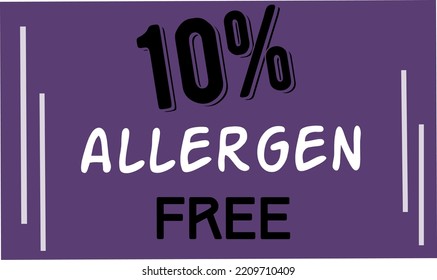 10% Allergen percentage Free rectangular sign label vector art illustration with fantastic looking font and purple color