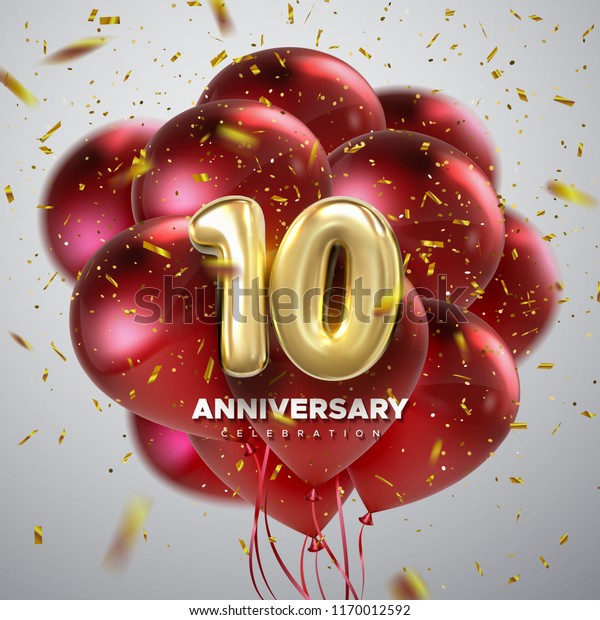 10 Anniversary Celebration Golden Numbers Sparkling Stock Vector ...