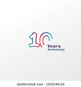 10 anniversary celebration logotype blue, orage and red colored. four years birthday logo on white background.