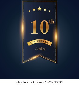 10 anniversary celebration logotype. anniversary logo with confetti golden colored isolated on black blue background, vector design for greeting card and invitation card and celebration event