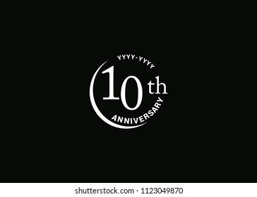10 Anniversary design form a circle, white colored isolated on black background.