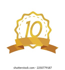 10 anniversary golden badge design vector