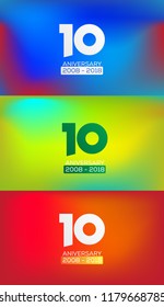 10 Anniversary logo design with mesh gradient background. Celebration 10th anniversary event template.
