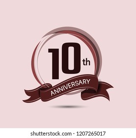 10 anniversary logo with elegance brown color composition and ribbon isolated on soft brown background for celebration company event