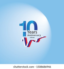 10 anniversary logo with silver and blue ribbon, Years birthday Celebration Design for party, and invitation card vector