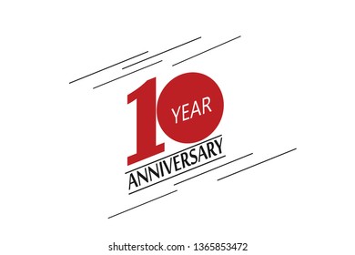 10 anniversary, minimalist logo. 10th jubilee, greeting card. Birthday invitation. 10 year sign. Red space vector illustration on white background - Vector