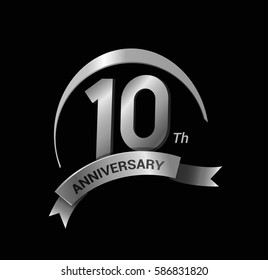 10 anniversary ring logo silver ribbon. vector celebration template