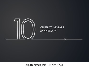 10 Anniversary Silver logotype with golden colored font numbers made of one connected line, isolated on black background for company celebration event, birthday