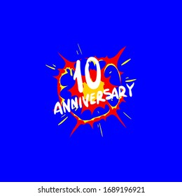 10 Anniversary. Template design comics boom style. Pop art vector illustration. 