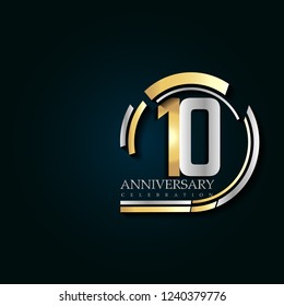 10 anniversary template design golden and silver color with ring memorial celebration event