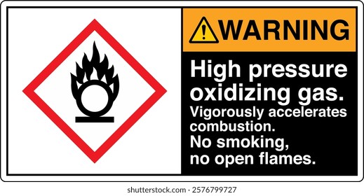 10 ANSI Z535 GHS Chemicals Label Warning High Pressure Oxidizing Gas Vigorously Accelerates Combustion No Smoking No Open Flames Horizontal Black.
