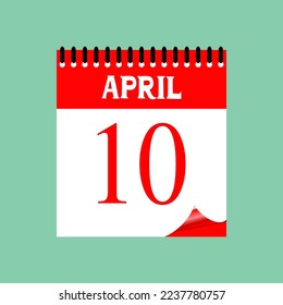 10 April 2023. Icon calendar day. Days of the year. Vector illustration sign label. Event schedule date. Meeting appointment time. Agenda plan. 
