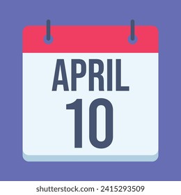 10 April Calendar. Blue Background. Vector Calendar.
