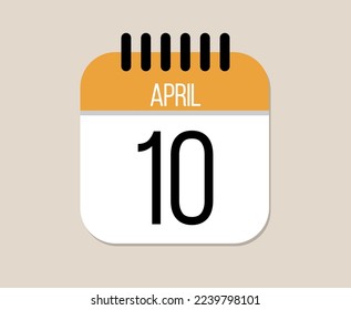 10 April day calendar icon. Orange calendar vector on light background for April days