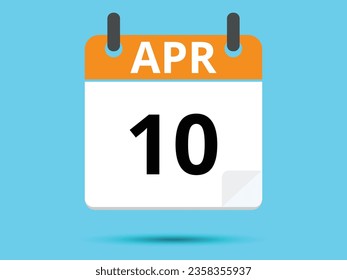 10. April. Flacher Icon-Kalender einzeln auf blauem Hintergrund. Vektorgrafik.