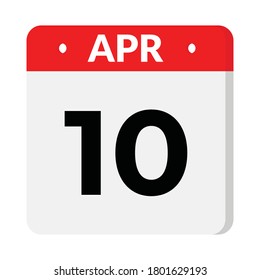 10 April flat style calendar icon, vector illustration