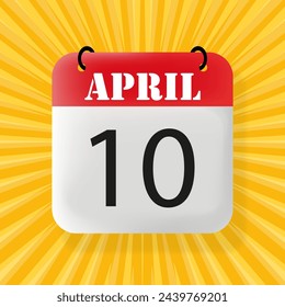 10 April. Speech bubble with 10 April. Business concept. 3d illustration. Pop art style. Vector line icon for Business and Advertising