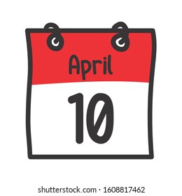 10 April. Vector flat daily calendar icon. Date and time, day, month. Holiday