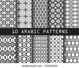 10 arabic  seamless  patterns,  Pattern Swatches, vector, Endless texture can be used for wallpaper, pattern fills, web page,background,surface