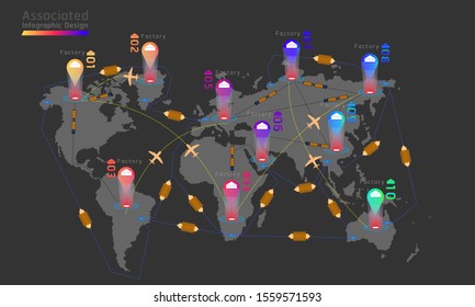 10 associated company factory world map mark point infographic design. vector illustration eps10