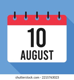 10 August Calendar. Blue Background. Vector Calendar.