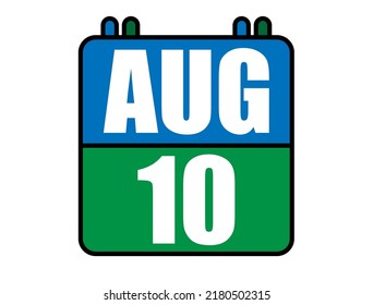 10 August calendar. Blue and green calendar page for August days. Vector isolated on white background.