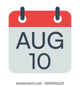 10 August Calendar Icon, Isolated Vector Calendar Icon.