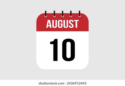 10 August Calendar. August Calendar Vector Illustration.