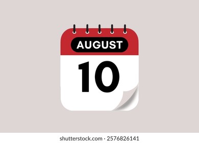 10 August month single day vector, illustration, calendar with rose red, black and off-white color background calendar August 10