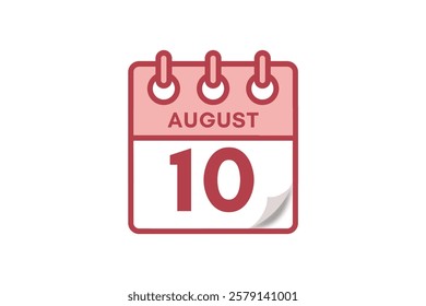 10 August month single day vector, illustration, calendar with maroon, rose and white color background calendar August 10
