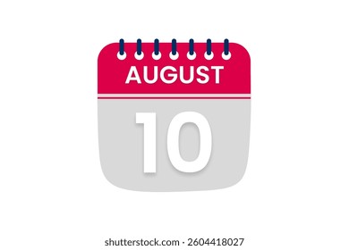 10 August month single day vector, illustration, calendar with red, off white and white color background calendar August 10