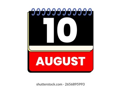 10 de agosto Mes Vector de un solo día, ilustración, calendario con rojo, negro, amarillo y blanco Icono de calendario de fondo de color del 10 de agosto