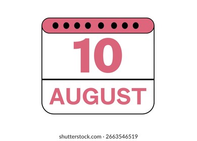 10 de agosto Mes Vector de un solo día, ilustración, calendario con melocotón, color blanco y negro de fondo Icono de calendario del 10 de agosto
