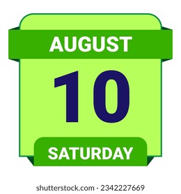 10 August, Saturday. Date template. Useful design for calendar or event promotion. Vector illustration EPS 10 File. Isolated on white background. 