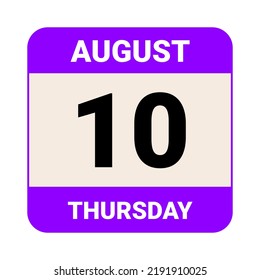 10 August, Thursday. Date template. Useful design for calendar or event promotion. Vector illustration EPS 10 File. 