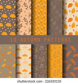 10 autumn seamless patterns, vector, endless texture for wallpaper, fill, web page background, texture.