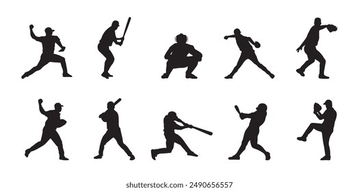 10 Baseball Silhouettes Set Collection