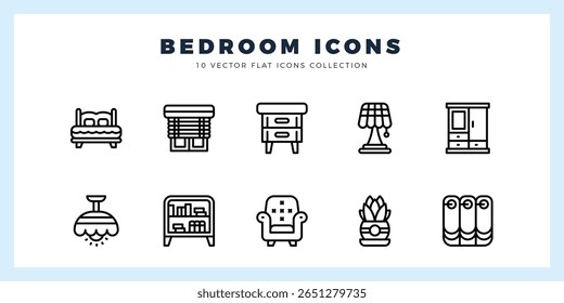 10 quartos ícones lineares pack. ilustração vetorial.