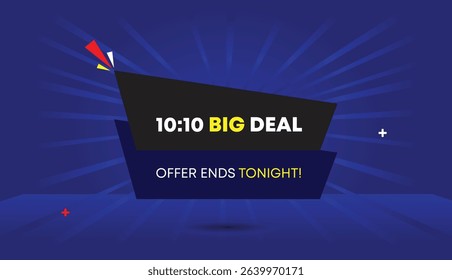 10 to 10 big deal offer ends tonight web banner vector art illustration icon badge label template design dark blue black gray shapes light blue sun shine abstract business background unique modern cle