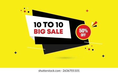 10 to 10 big sale 50 percent off editable vector art template illustration design black white red gradient shapes yellow abstract background perfect for creative projects unique modern style