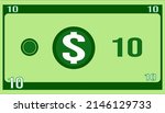 $10. $10 bill in illustrative format. Dollar with representation of a cipher in the center