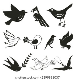 10 birds vector set. A Flock of Flying Birds. Vector.