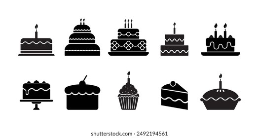 10 Birthday Cake Vector Set