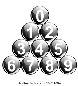 10 black balls with numbers - vector