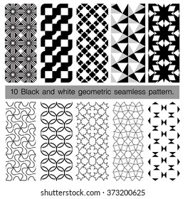 10 black and white geometric seamless pattern. Abstract background. Vector seamless pattern.
