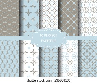 10 blue and brown vintage seamless patterns,  Pattern Swatches, vector, Endless texture can be used for wallpaper, pattern fills, web page,background,surface